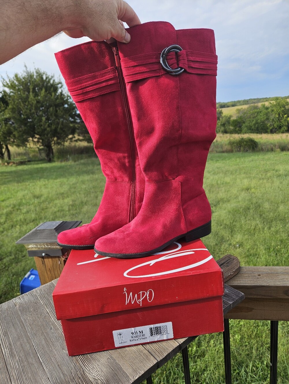 Impo Bayla Red Boots Womens 9.5 M Faux Suede Buckle Knee High Riding Boho Slouch